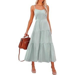 image:imageANRABESS Womens Summer Midi Dresses Casual Striped Plaid Sleeveless Flowy Maxi Dress 2026 Beach Vacation SundressGreen White Stripe