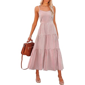 image:imageANRABESS Womens Summer Midi Dresses Casual Striped Plaid Sleeveless Flowy Maxi Dress 2026 Beach Vacation SundressRed White Stripe