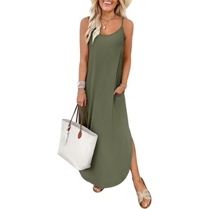 image:imageANRABESS Womens Summer Spaghetti Strap Maxi Dress Beach Cover Up Casual Sleeveless Sundress Vacation Cruise Hawaiian TravelArmy Green