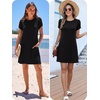 image:imageANRABESS Swimsuit Coverup for Women Crew Neck Short Sleeve Beach Sundresses Summer T Shirt Dress with Pockets PlainPrintBlack