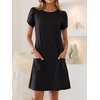 image:imageANRABESS Swimsuit Coverup for Women Crew Neck Short Sleeve Beach Sundresses Summer T Shirt Dress with Pockets PlainPrintBlack