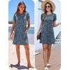 image:imageANRABESS Swimsuit Coverup for Women Crew Neck Short Sleeve Beach Sundresses Summer T Shirt Dress with Pockets PlainPrintFloral Blue White