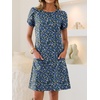 image:imageANRABESS Swimsuit Coverup for Women Crew Neck Short Sleeve Beach Sundresses Summer T Shirt Dress with Pockets PlainPrintFloral Blue White