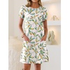 image:imageANRABESS Swimsuit Coverup for Women Crew Neck Short Sleeve Beach Sundresses Summer T Shirt Dress with Pockets PlainPrintFloral Leaves