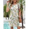 image:imageANRABESS Swimsuit Coverup for Women Crew Neck Short Sleeve Beach Sundresses Summer T Shirt Dress with Pockets PlainPrintFloral Leaves