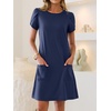image:imageANRABESS Swimsuit Coverup for Women Crew Neck Short Sleeve Beach Sundresses Summer T Shirt Dress with Pockets PlainPrintNavy Blue