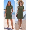 image:imageANRABESS Swimsuit Coverup for Women Crew Neck Short Sleeve Beach Sundresses Summer T Shirt Dress with Pockets PlainPrintOlive Green