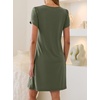 image:imageANRABESS Swimsuit Coverup for Women Crew Neck Short Sleeve Beach Sundresses Summer T Shirt Dress with Pockets PlainPrintOlive Green