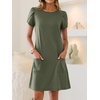 image:imageANRABESS Swimsuit Coverup for Women Crew Neck Short Sleeve Beach Sundresses Summer T Shirt Dress with Pockets PlainPrintOlive Green