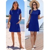 image:imageANRABESS Swimsuit Coverup for Women Crew Neck Short Sleeve Beach Sundresses Summer T Shirt Dress with Pockets PlainPrintRoyal Blue