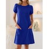 image:imageANRABESS Swimsuit Coverup for Women Crew Neck Short Sleeve Beach Sundresses Summer T Shirt Dress with Pockets PlainPrintRoyal Blue