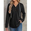 image:imageANRABESS Waffle Knit Hoodies for Women Comfy Drawstring Loose Fit Long Sleeve Sweatshirt Tops for Casual Daily Wear WorkBlack