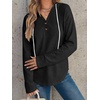 image:imageANRABESS Waffle Knit Hoodies for Women Comfy Drawstring Loose Fit Long Sleeve Sweatshirt Tops for Casual Daily Wear WorkBlack
