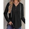 image:imageANRABESS Waffle Knit Hoodies for Women Comfy Drawstring Loose Fit Long Sleeve Sweatshirt Tops for Casual Daily Wear WorkBlack
