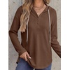 image:imageANRABESS Waffle Knit Hoodies for Women Comfy Drawstring Loose Fit Long Sleeve Sweatshirt Tops for Casual Daily Wear WorkBrown