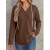 image:imageANRABESS Waffle Knit Hoodies for Women Comfy Drawstring Loose Fit Long Sleeve Sweatshirt Tops for Casual Daily Wear WorkBrown