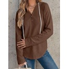 image:imageANRABESS Waffle Knit Hoodies for Women Comfy Drawstring Loose Fit Long Sleeve Sweatshirt Tops for Casual Daily Wear WorkBrown