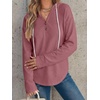 image:imageANRABESS Waffle Knit Hoodies for Women Comfy Drawstring Loose Fit Long Sleeve Sweatshirt Tops for Casual Daily Wear WorkMauve