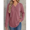 image:imageANRABESS Waffle Knit Hoodies for Women Comfy Drawstring Loose Fit Long Sleeve Sweatshirt Tops for Casual Daily Wear WorkMauve