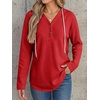 image:imageANRABESS Waffle Knit Hoodies for Women Comfy Drawstring Loose Fit Long Sleeve Sweatshirt Tops for Casual Daily Wear WorkRed