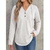 image:imageANRABESS Waffle Knit Hoodies for Women Comfy Drawstring Loose Fit Long Sleeve Sweatshirt Tops for Casual Daily Wear WorkWhite