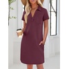 image:imageANRABESS Women Mini T Shirt Dress V Neck Short Sleeve with Pockets Soft Medium Stretch Trendy Summer Casual Beach VacationBurgundy