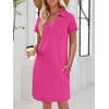 image:imageANRABESS Women Mini T Shirt Dress V Neck Short Sleeve with Pockets Soft Medium Stretch Trendy Summer Casual Beach VacationHot Pink