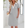 image:imageANRABESS Women Mini T Shirt Dress V Neck Short Sleeve with Pockets Soft Medium Stretch Trendy Summer Casual Beach VacationWhite Black Stripe