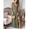 image:imageANRABESS Women Summer Deep V Neck Short Sleeve Dresses Slit Elegant Wedding Guest Formal Cocktail Evening Maxi Long DressShort Sleeve Army Green