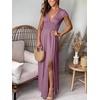 image:imageANRABESS Women Summer Deep V Neck Short Sleeve Dresses Slit Elegant Wedding Guest Formal Cocktail Evening Maxi Long DressShort Sleeve Dark Pink