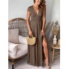 image:imageANRABESS Women Summer Deep V Neck Short Sleeve Dresses Slit Elegant Wedding Guest Formal Cocktail Evening Maxi Long DressShort Sleeve Khaki