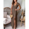 image:imageANRABESS Women Summer Deep V Neck Short Sleeve Dresses Slit Elegant Wedding Guest Formal Cocktail Evening Maxi Long DressShort Sleeve Khaki