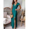 image:imageANRABESS Women Summer Deep V Neck Short Sleeve Dresses Slit Elegant Wedding Guest Formal Cocktail Evening Maxi Long DressShort Sleeve Lake