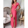 image:imageANRABESS Women Summer Deep V Neck Short Sleeve Dresses Slit Elegant Wedding Guest Formal Cocktail Evening Maxi Long DressShort Sleeve Pink