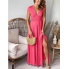 image:imageANRABESS Women Summer Deep V Neck Short Sleeve Dresses Slit Elegant Wedding Guest Formal Cocktail Evening Maxi Long DressShort Sleeve Pink