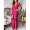 image:imageANRABESS Women Summer Deep V Neck Short Sleeve Dresses Slit Elegant Wedding Guest Formal Cocktail Evening Maxi Long DressShort Sleeve Rose