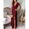 image:imageANRABESS Women Summer Deep V Neck Short Sleeve Dresses Slit Elegant Wedding Guest Formal Cocktail Evening Maxi Long DressShort Sleeve Wine Red