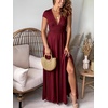 image:imageANRABESS Women Summer Deep V Neck Short Sleeve Dresses Slit Elegant Wedding Guest Formal Cocktail Evening Maxi Long DressShort Sleeve Wine Red