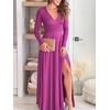 image:imageANRABESS Women Summer Deep V Neck Short Sleeve Dresses Slit Elegant Wedding Guest Formal Cocktail Evening Maxi Long DressZlong Sleeve Fushascia Pink