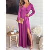 image:imageANRABESS Women Summer Deep V Neck Short Sleeve Dresses Slit Elegant Wedding Guest Formal Cocktail Evening Maxi Long DressZlong Sleeve Fushascia Pink