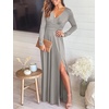 image:imageANRABESS Women Summer Deep V Neck Short Sleeve Dresses Slit Elegant Wedding Guest Formal Cocktail Evening Maxi Long DressZlong Sleeve Gray