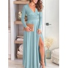 image:imageANRABESS Women Summer Deep V Neck Short Sleeve Dresses Slit Elegant Wedding Guest Formal Cocktail Evening Maxi Long DressZlong Sleeve Light Blue