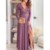 image:imageANRABESS Women Summer Deep V Neck Short Sleeve Dresses Slit Elegant Wedding Guest Formal Cocktail Evening Maxi Long DressZlong Sleeve Pink