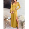 image:imageANRABESS Women Summer Deep V Neck Short Sleeve Dresses Slit Elegant Wedding Guest Formal Cocktail Evening Maxi Long DressZlong Sleeve Yellow