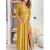 image:imageANRABESS Women Summer Deep V Neck Short Sleeve Dresses Slit Elegant Wedding Guest Formal Cocktail Evening Maxi Long DressZlong Sleeve Yellow