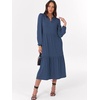 image:imageANRABESS Womens Long Sleeve Maxi Dresses 2026 Spring Casual V Neck Flowy Tiered Boho Modest Vacation Dress with PocketsBlue