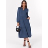 image:imageANRABESS Womens Long Sleeve Maxi Dresses 2026 Spring Casual V Neck Flowy Tiered Boho Modest Vacation Dress with PocketsBlue