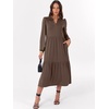 image:imageANRABESS Womens Long Sleeve Maxi Dresses 2026 Spring Casual V Neck Flowy Tiered Boho Modest Vacation Dress with PocketsBrown