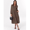 image:imageANRABESS Womens Long Sleeve Maxi Dresses 2026 Spring Casual V Neck Flowy Tiered Boho Modest Vacation Dress with PocketsBrown