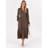 image:imageANRABESS Womens Long Sleeve Maxi Dresses 2026 Spring Casual V Neck Flowy Tiered Boho Modest Vacation Dress with PocketsBrown